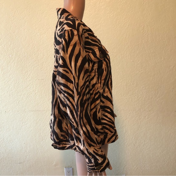 Carole Little Linen Blend Women’s Size XL Brown Animal Print Zebra Jacket Coat - Picture 4 of 16